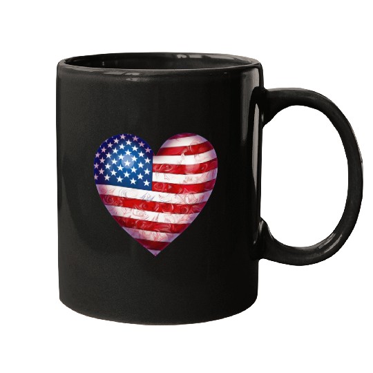 4th Of July US flag heart Mugs