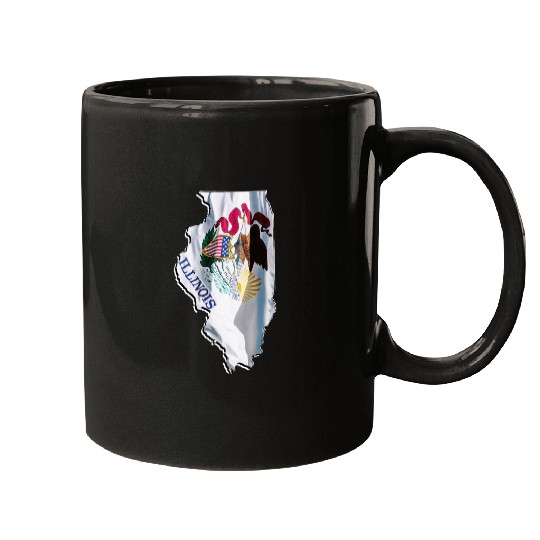 Illinois State Flag in Illinois State Map Mugs