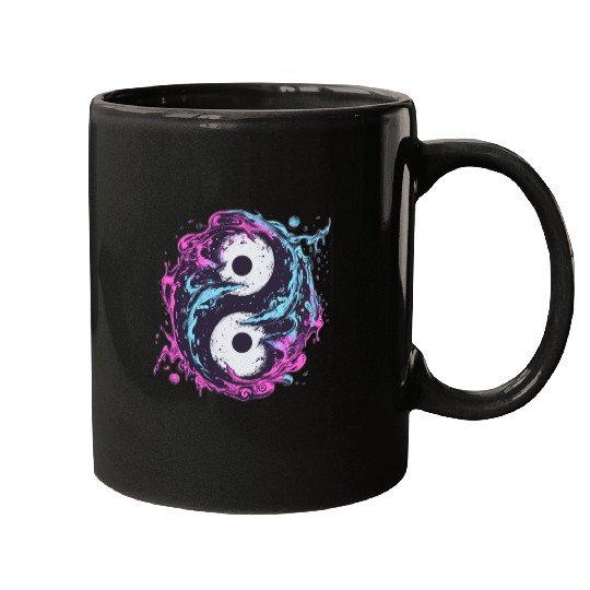 Retro Yin Yang Blue and Pink Splash Mugs