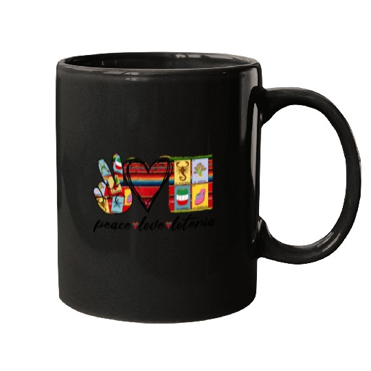 Peace Love Loteria Serape Mexican Bingo Card Mugs