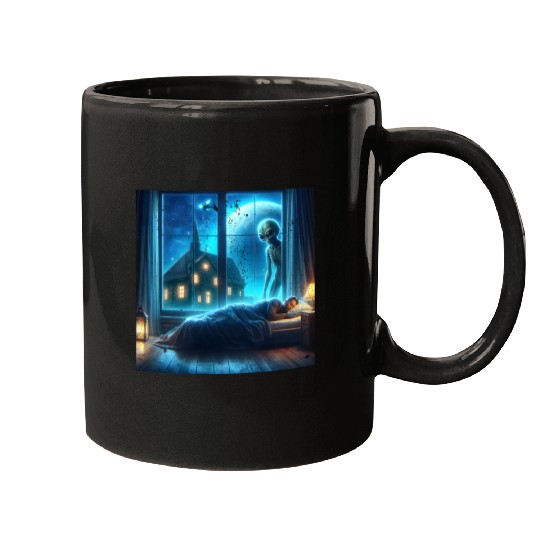 Alien watches sleeping people Mugs