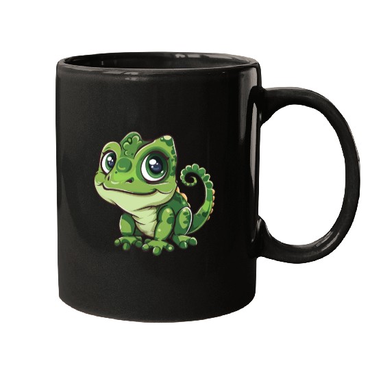 Adorable Wide-Eyed Green Chameleon Mugs