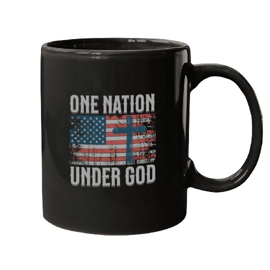 One Nation Under God Retro US Flag Christian Cross Mugs