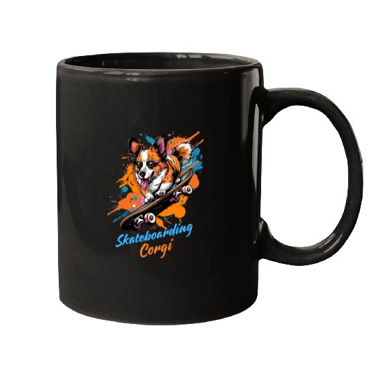 Skateboarding Corgi Adventure Mugs