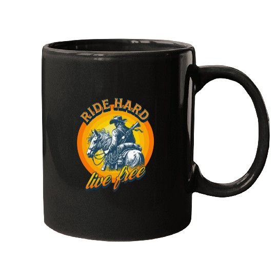 Western American Cowboy Retro Vintage Sunset Mugs