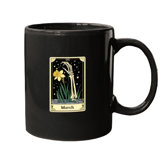 March Gothic Tarot Card - Daffodil Flower & Skelet Mugs
