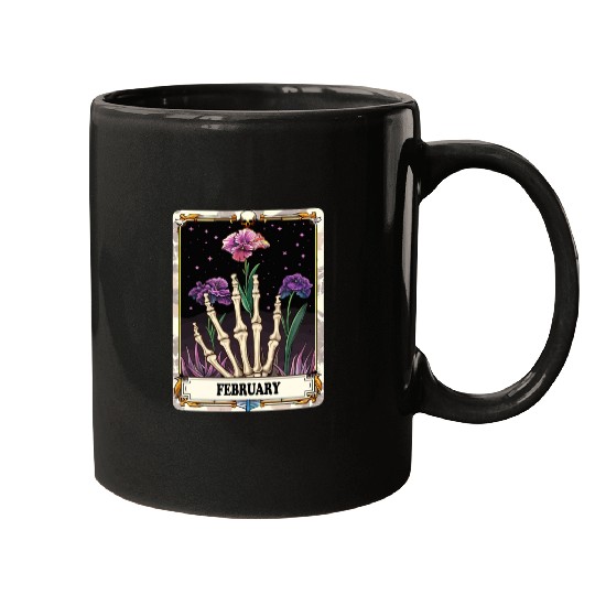 February Gothic Tarot Card - Violet Flower & Skele Mugs