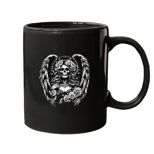 Dark Art Skull Angel Face with Wings Horror Grunge Mugs