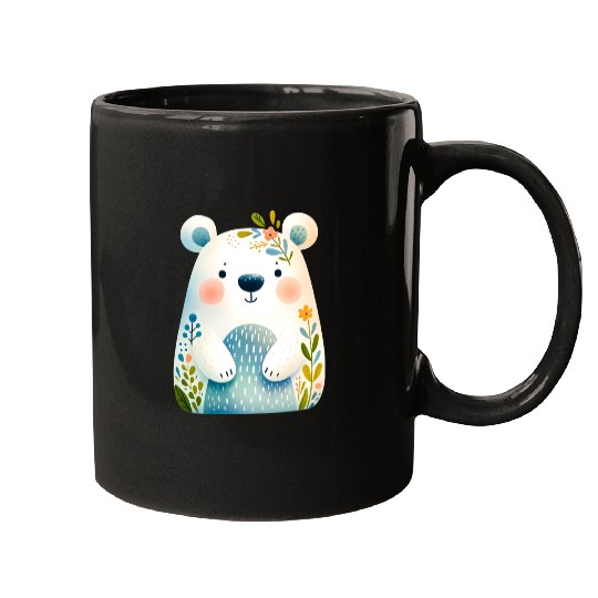 White bear cub with flowers Mugs