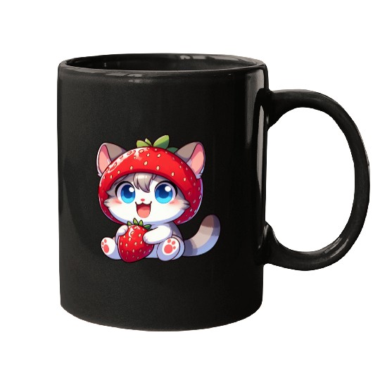Cute Cat Strawberry Fruit Hat Quirky Mugs