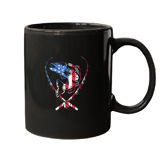 4th Of July US Flag Fishing Fisherman Trout Fish Mugs