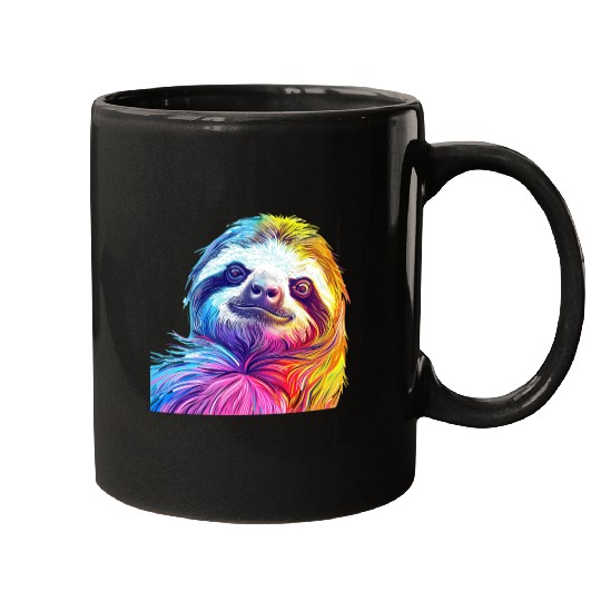 Vibrant Rainbow Sloth Art Mugs