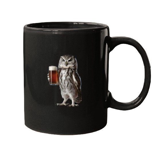 Owl Drinking Beer Realistic Mugs