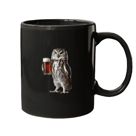Owl Drinking Beer Realistic Mugs