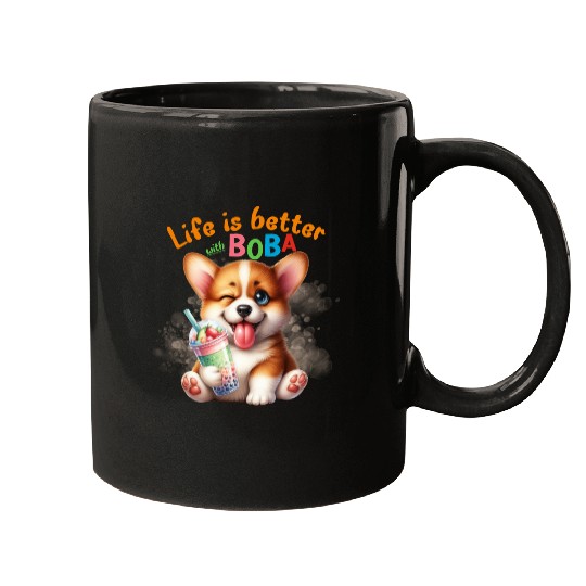 Corgi with BOBA tea Milk TEA Bubble tea Mugs