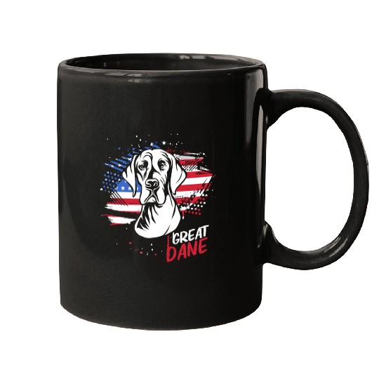 4th Of July US Flag Vintage Dog Lover Great Dane Mugs