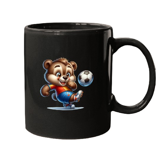 Cute Soccer Player Bear Mugs