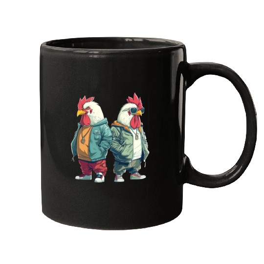 Trendy streetwear on fashionable chicken Mugs
