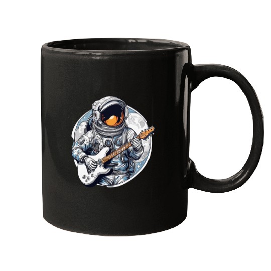 Astronaut plays guitar on a planet in space Mugs