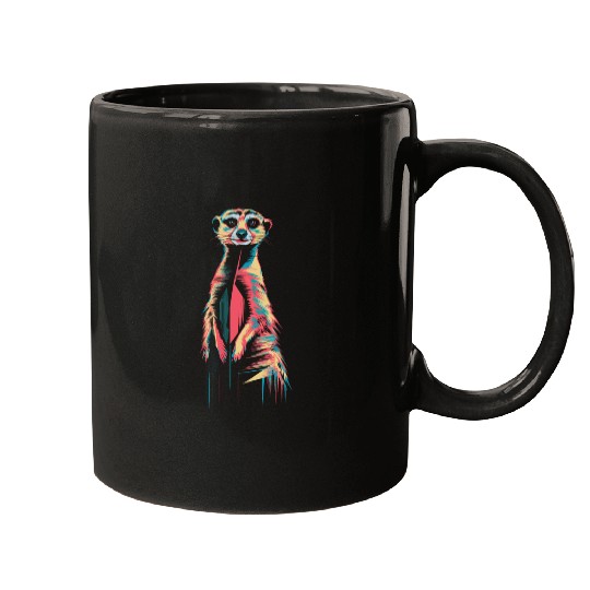 Vibrant Meerkat Illustration Neon Colors Mugs