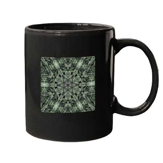 watercolor green white black mandala Mugs