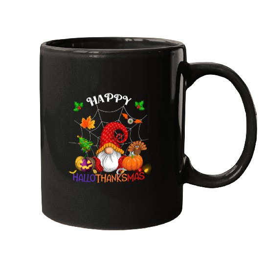 Happy HalloThanksMas Gnome Mugs