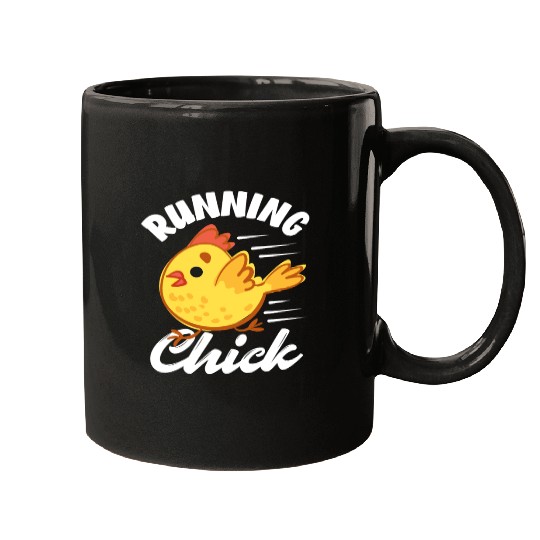 Funny Yellow Chick Running Chick Mugs