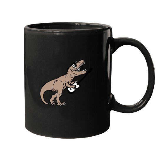 T. Rex Dino DJ Dinosaur Party Animal Plays Guitar Mugs