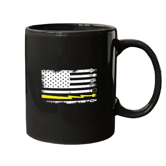 Electrician Electrical Engineer Lineman US Flag Mugs