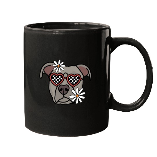 Pitbull Grey Retro Dog Mugs