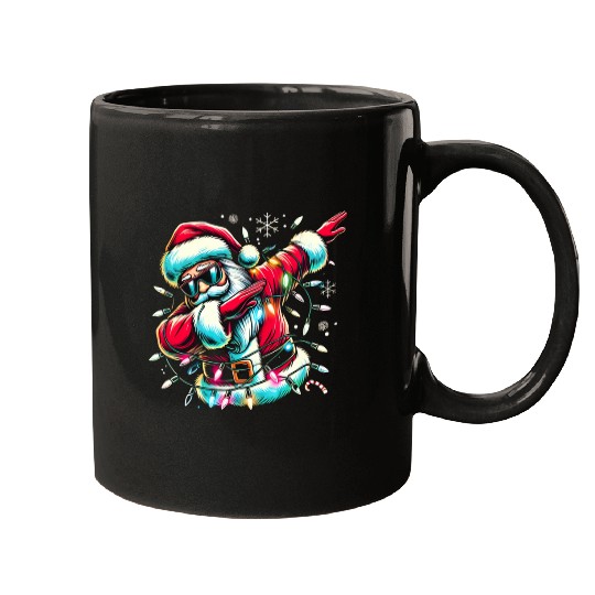 Dabbing Santa with Christmas Lights and Snowflakes Mugs