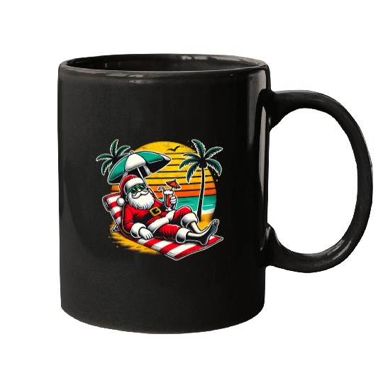 Santa Relaxing at the Tropical Beach Mugs