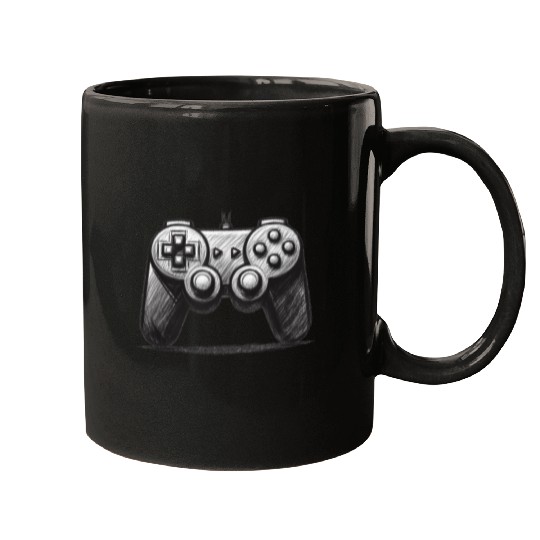 Gamer Controller Cartoon Charcoal Gaming Art 4 Mugs