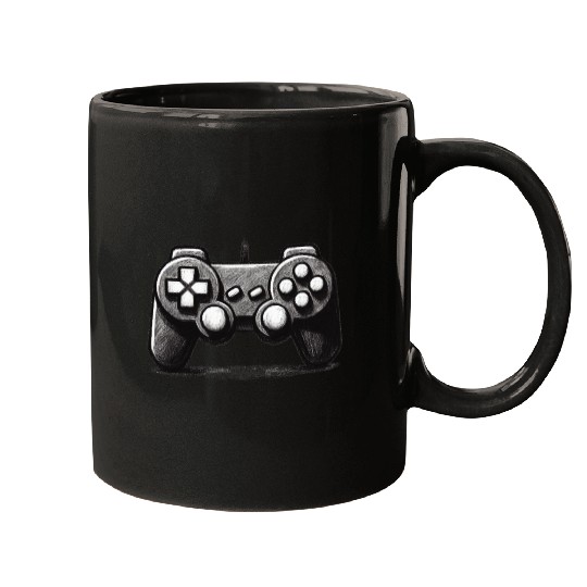 Gamer Controller Cartoon Charcoal Gaming Art 1 Mugs