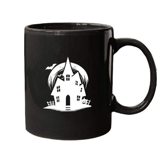 Bat Full Moon Haunted House Halloween Tattoo Mugs