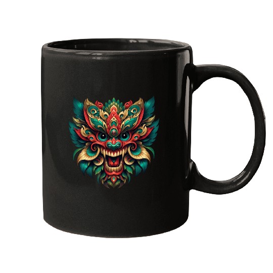 Intricate Tribal Dragon Mask Mugs