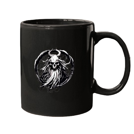 Dark Mythical Skull with Horns Design Mugs