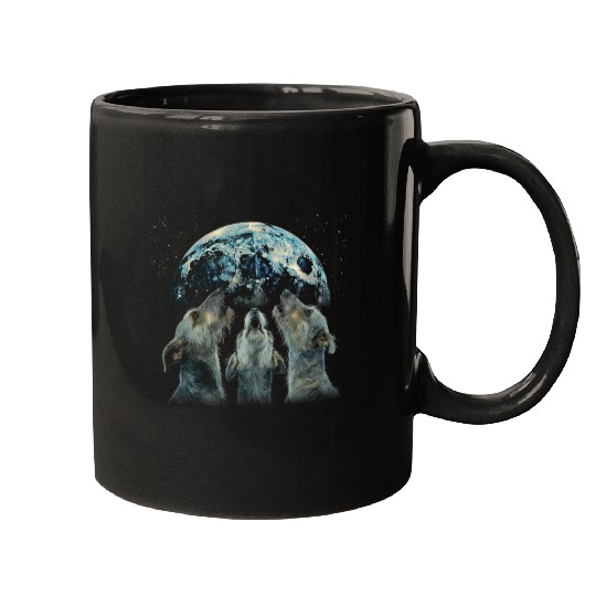 Irish Wolfhound Dog Howling Moon Mugs