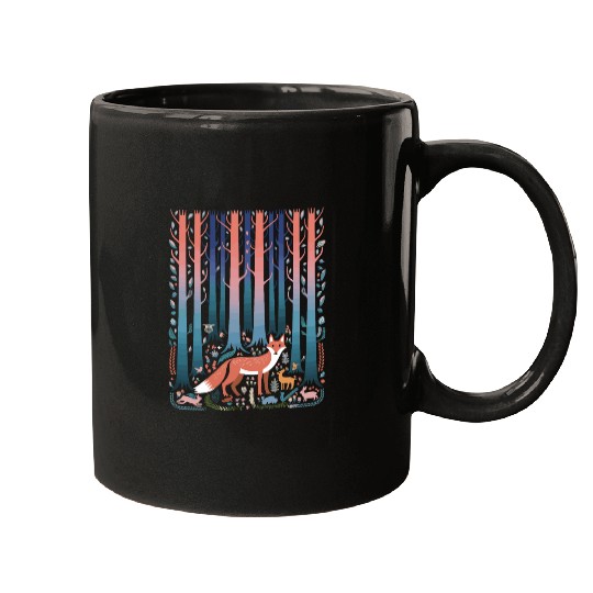 Cottagecore enchanting Forest with Fox and Deer Mugs