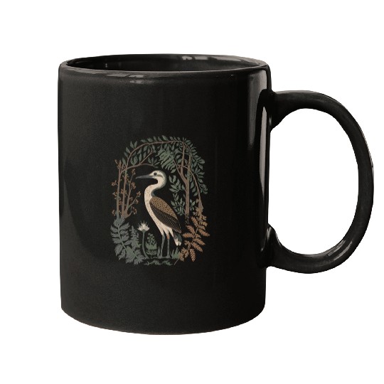 Heron in Forest Foliage Nature Scene Mugs