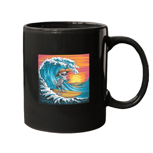Surfing Skeleton Vibes Surfing Lifestyle Retro Mugs