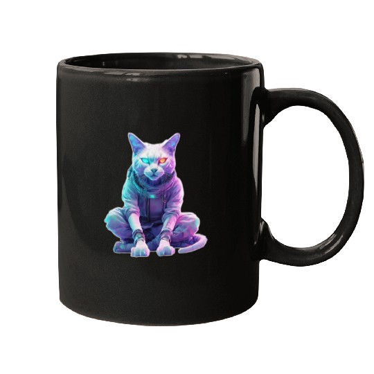 Futuristic Cyberpunk Cat Mugs