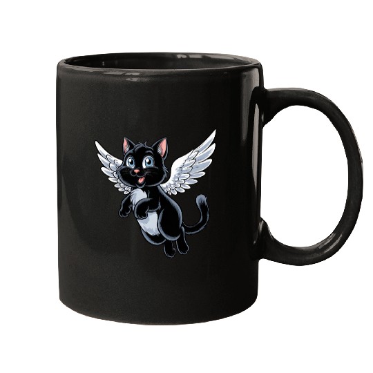 Black Cat with Angel Wings Mugs
