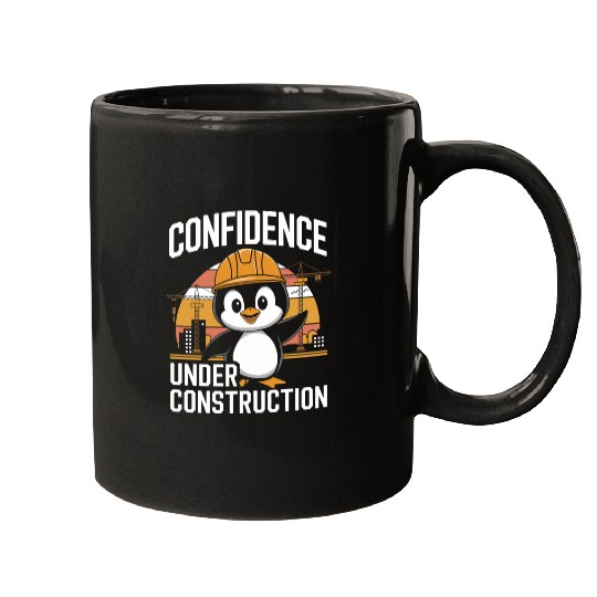 Confidence Under Construction Penguin Mugs