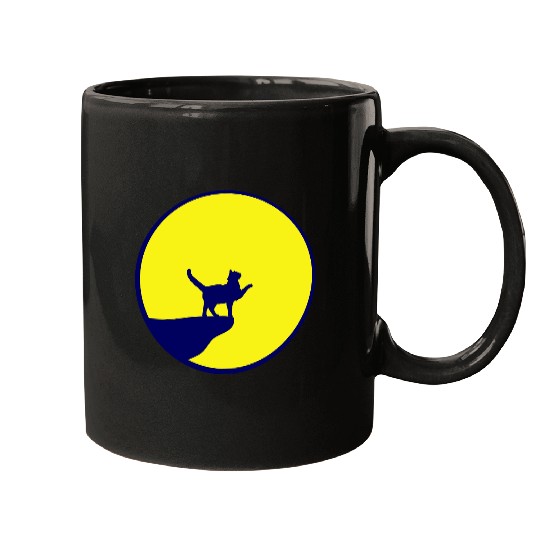 Cat Moon Cliff At Night Werewolf Round Howling Fun Mugs