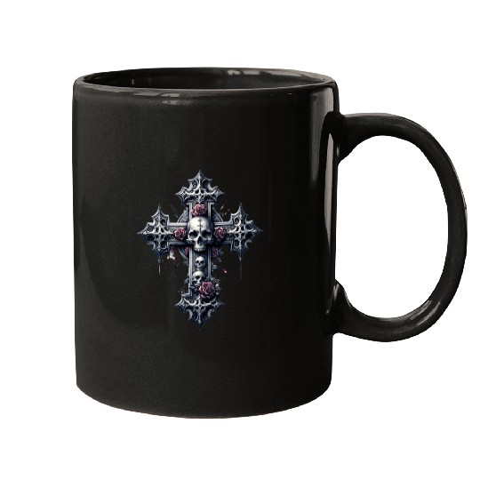 Gothic Cross Collection - Skulls and Red Roses Mugs