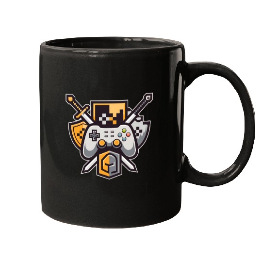 Gaming Logo – Pixel Art Controller and Sword Mugs