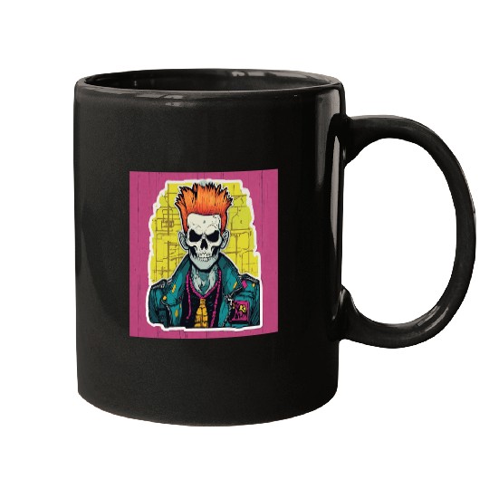 "Neon Punk Skull Art" Mugs