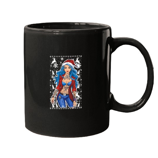 03 Sexy Christmas Woman Blue Hear Deer Tattoos Mugs