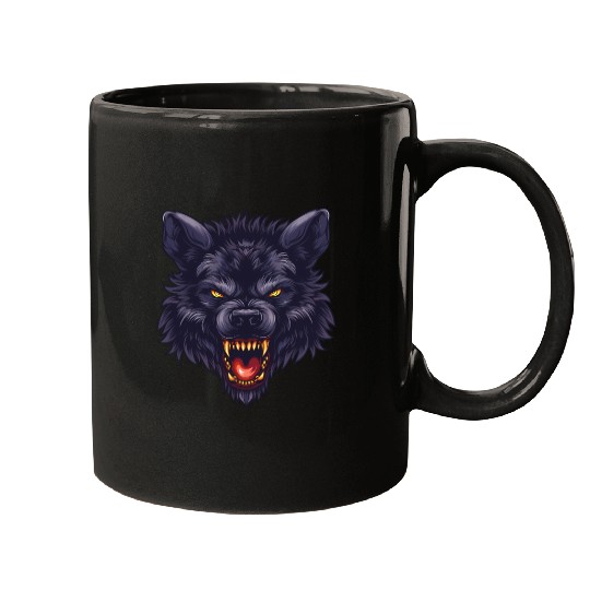 dark wolf face Mugs